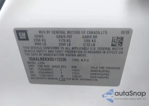 2016 GMC Terrain Sle-2 from USA, damaged, VIN 2GKALNEKXG6172206